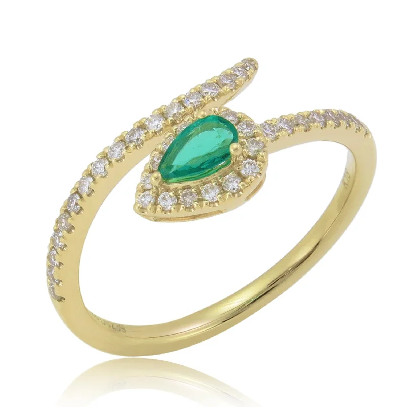 Rings with shield-shaped stones for boldness -Joelle Collection Emerald & Diamond Ring 18K Yellow Gold