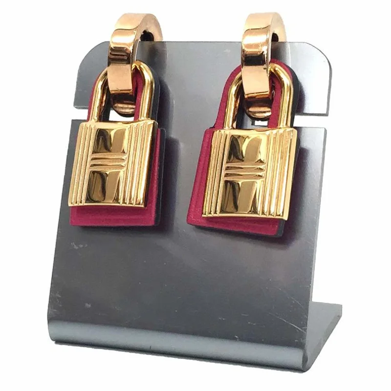 Stud Earrings for Casual Outfit -Hermes Magenta pink Swift Leather Stud Earrings (Pre-Owned)