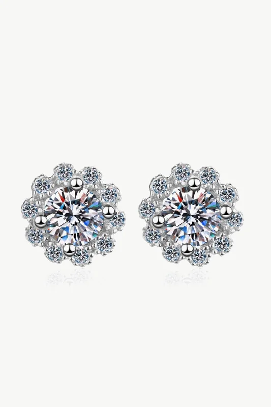 Screw Back Stud Earrings for Security -Moissanite Floral-Shaped Stud Earrings