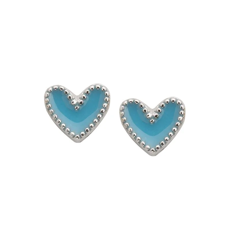 Stud Earrings for Mother's Day -Heart Stud Earrings in Blue