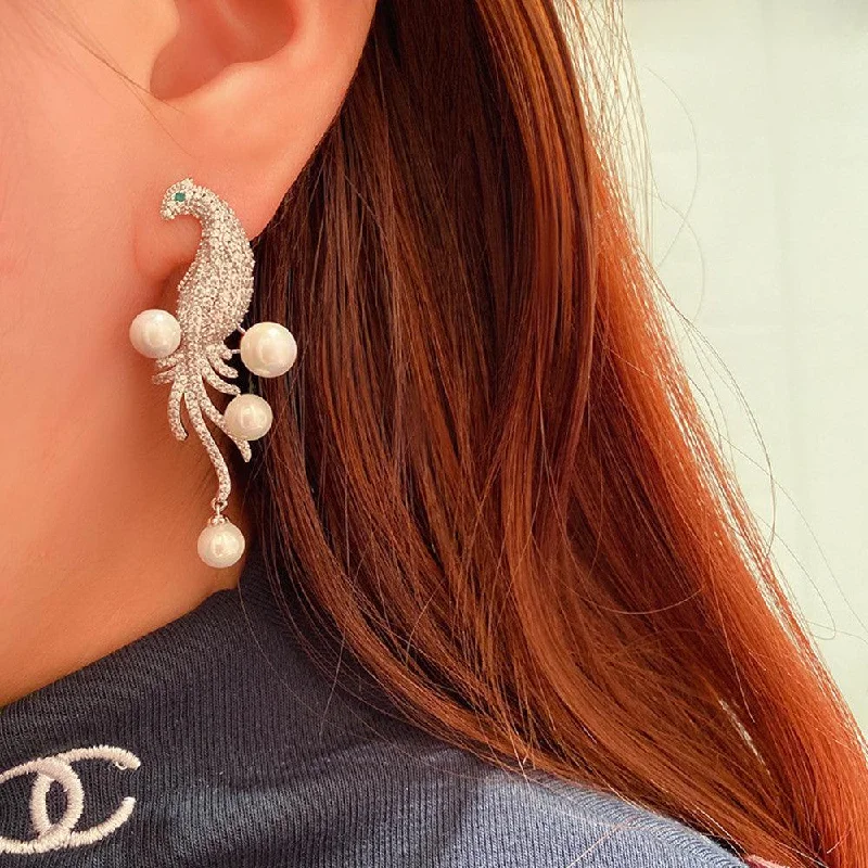 Stud Earrings for Gym Workout -Bird Pearl Tassel Stud Earrings Simple And Versatile