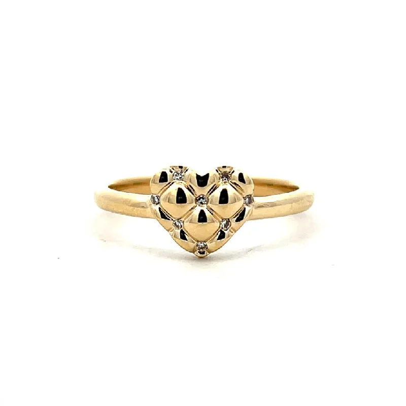 Rings with rough moonstone for natural beauty -10K Yellow Gold 0.03ctw Quilted Diamond Heart Ring