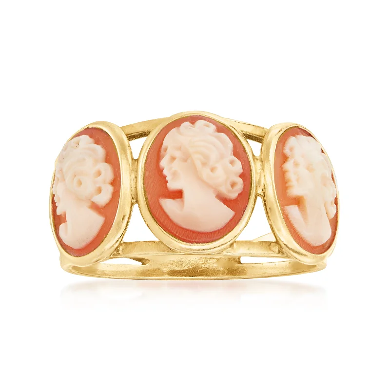 Stackable rings with mixed metal finishes -Ross-Simons Italian Orange Shell Cameo Ring in 18kt Gold Over Sterling