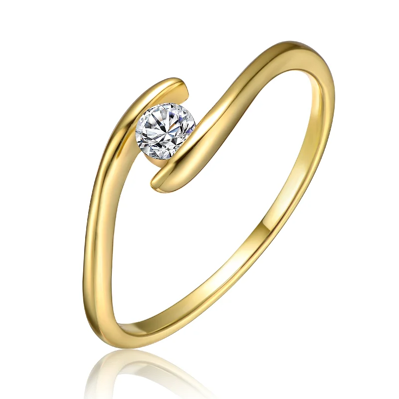 Rings with vintage-inspired rose-cut diamonds -Sterling Silver 14k Yellow Gold Plated with 0.10ctw Lab Created Moissanite Ring