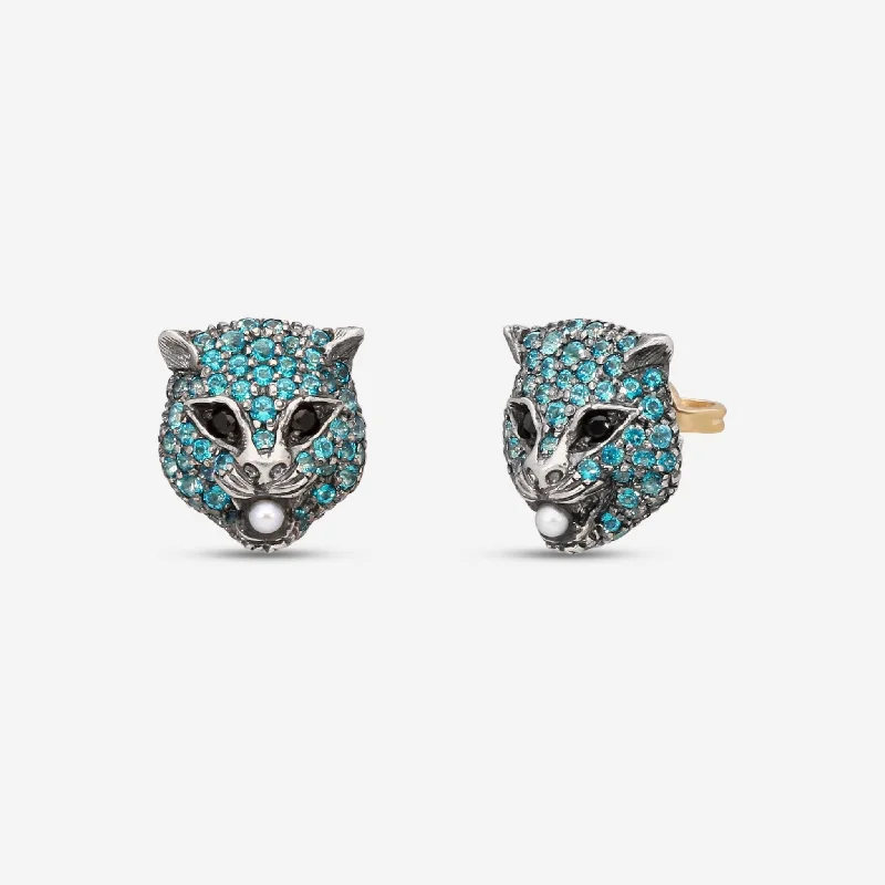 Stud Earrings with Debossed Designs -Gucci Le Marche des Merveilles 18K Yellow Gold & Sterling Silver Multistone Stud Earrings YBD459196004