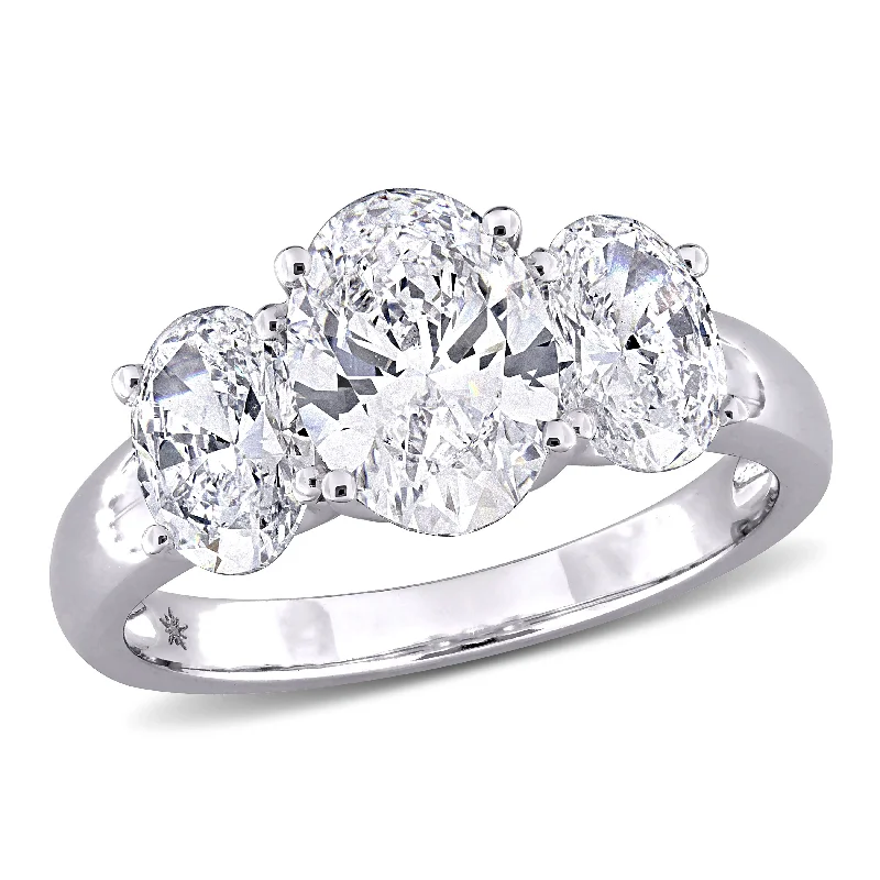 Created Forever 3ct TW Oval-Cut Lab-Grown Diamond 3-Stone Engagement Ring in 14k White Gold