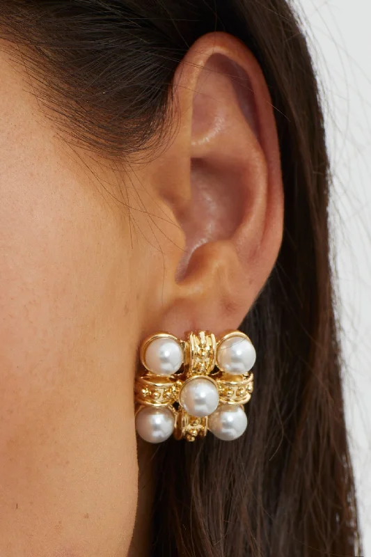 Large Stud Earrings for Statement -Montage Pearl Stud Earrings Gold