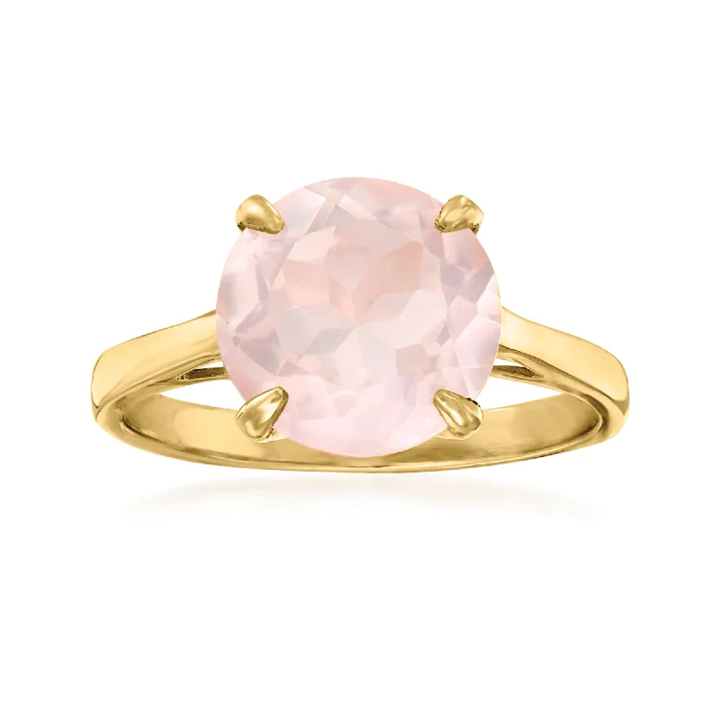 Rings with double bands for modern twist -Ross-Simons Rose Quartz Ring in 14kt Yellow Gold