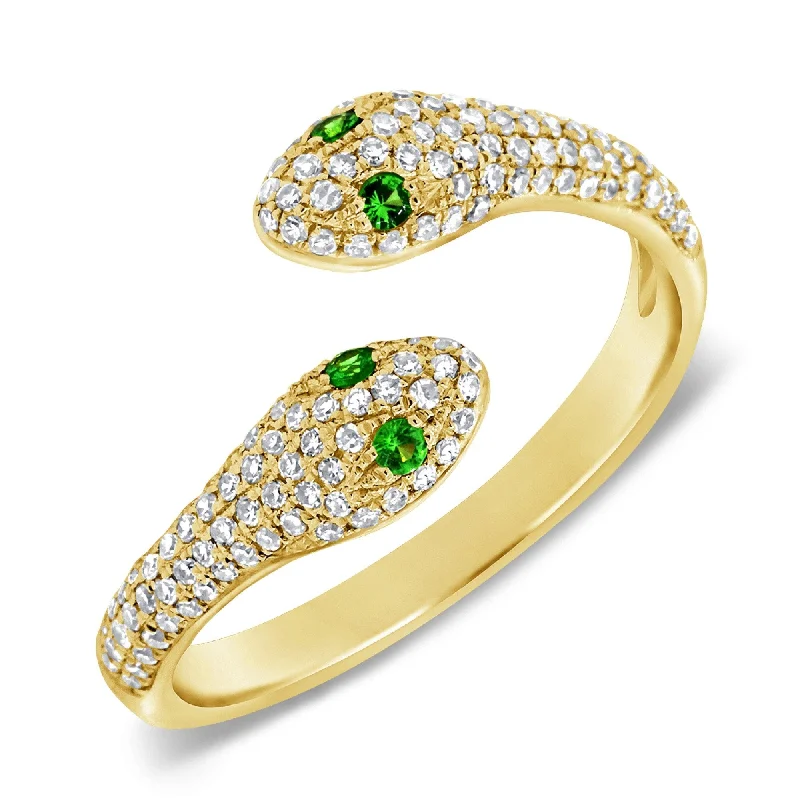 Rings with gothic rose quartz for drama -Joelle Collection Pave Snake Ring Diamond 1/3 ct. & Tsavorite 14K Gold Ring Size 6.5