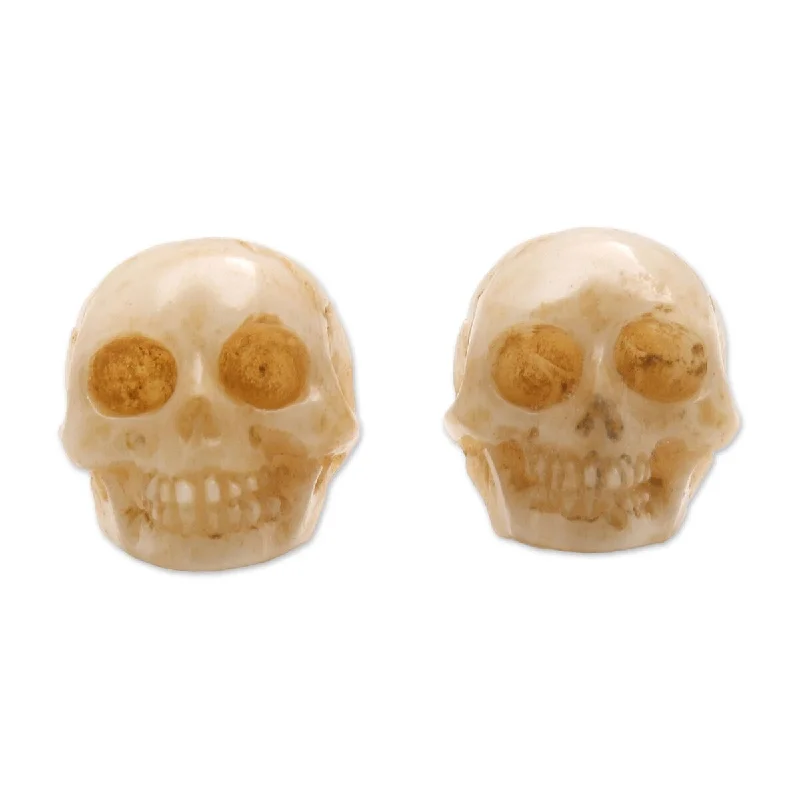 Large Stud Earrings for Statement -NOVICA Faces of Trunyan, Bone stud earrings - 0.4L*0.3W