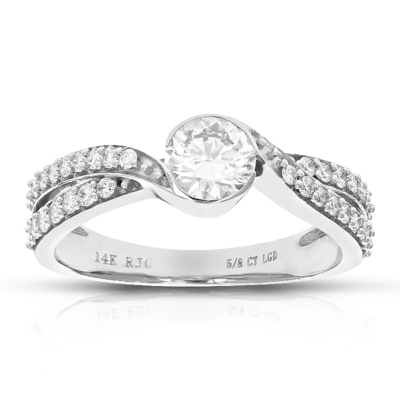 Rings with shield-shaped stones for boldness -5/8 cttw Round Lab Grown Diamond Engagement Ring 33 Stones 14K White Gold Prong Set 3/4 Inch