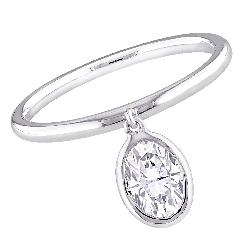 Rings with hexagon-cut stones for trendiness -Eternally Yours 1ct DEW Created Moissanite Drop Pendant Ring Sterling Silver