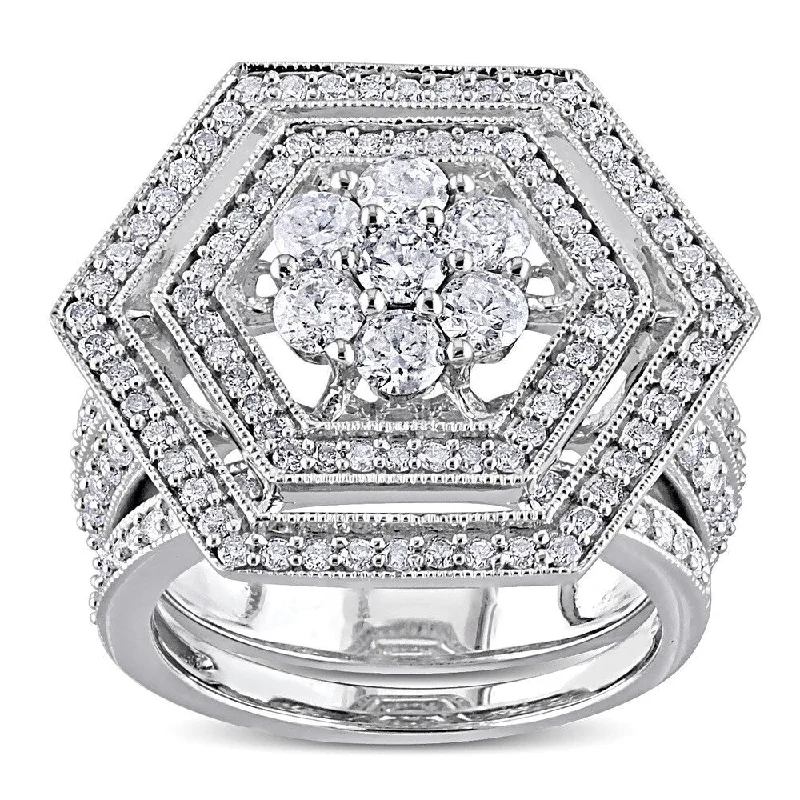 Stackable rings with mixed metal finishes -Miadora Signature Collection 10k White Gold 2ct TDW Diamond Bridal Ring Set