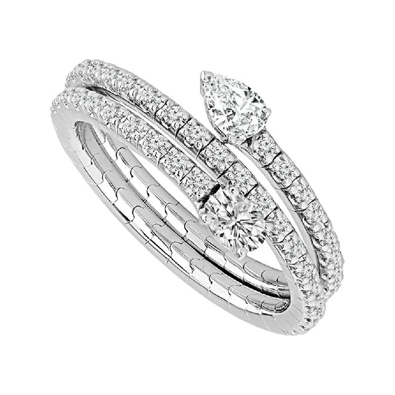 Rings with wide bands for statement wear -14K White Gold 0.53ctw Round Diamond Multi Row Flexible Ring