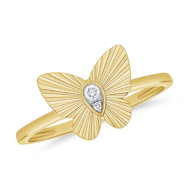 Rings with carved onyx for bold sleekness -Radiant Butterfly Ring with Diamonds in 14K Gold