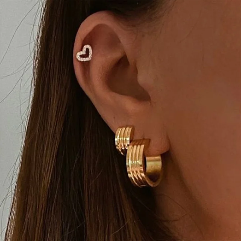 Large Stud Earrings for Statement -18K Gold Wide Rib Stud Earrings