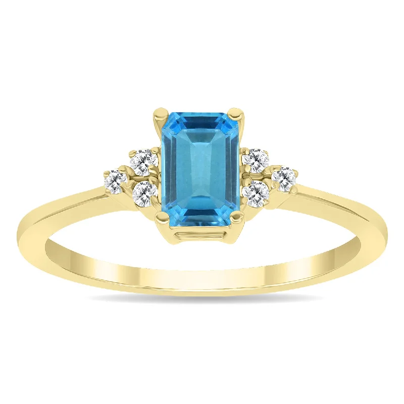 Rings with vintage-inspired rose-cut diamonds -Blue Topaz And Diamond Regal Ring In 10K Yellow Gold