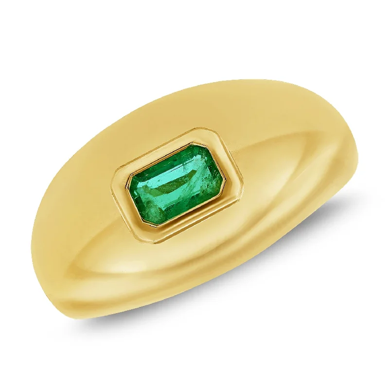 Rings with carved turquoise for artistic flair -Bold Emerald Dome Ring in 14K Gold