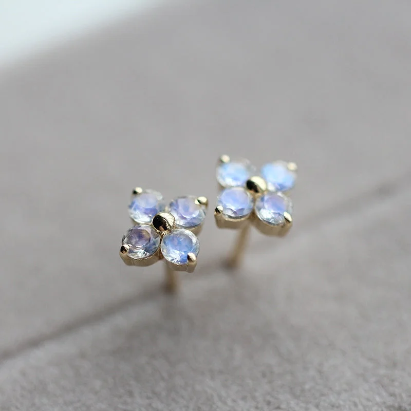 Floral Stud Earrings with Petals -Quality Moonstone in 18K Gold Stud Earrings Jewelry Accessories Gift June Birthstone for Women