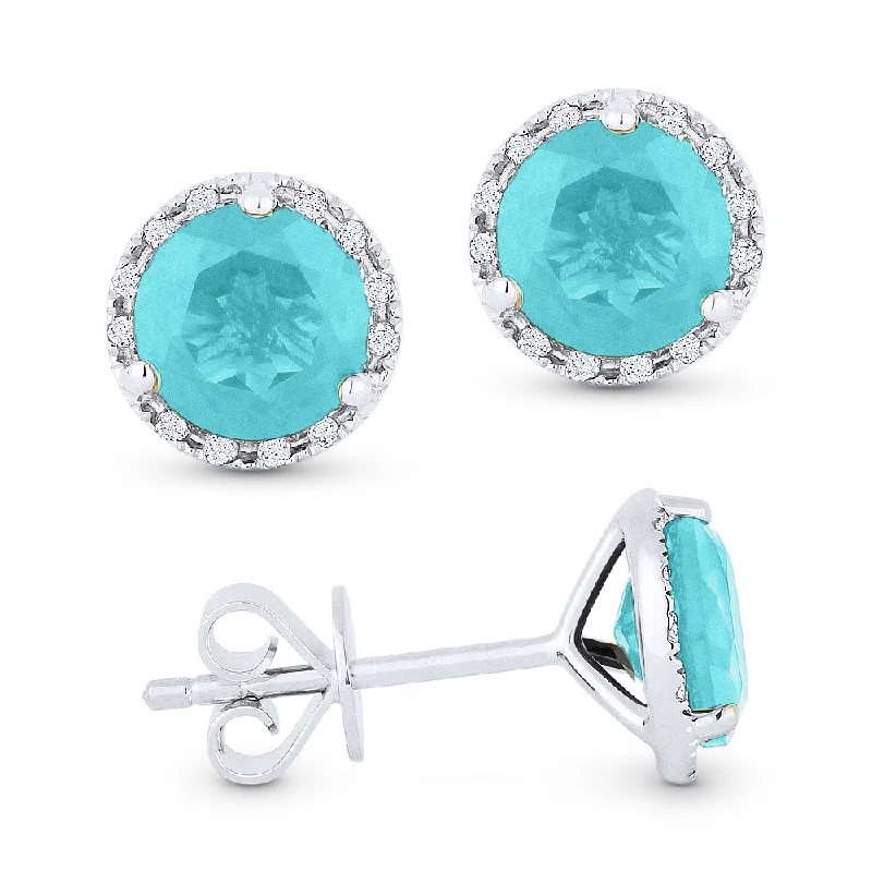 Stud Earrings for Valentine's Day -18" 2.33Ct Created Tourmaline Paraiba Stud Earrings In 14K White Gold