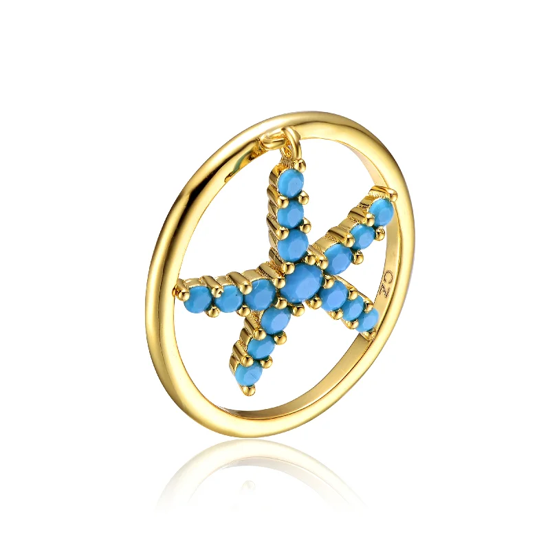 Rings with rough sapphire for rugged chic -Rachel Glauber 14k Gold Plated And Blue Topaz Cubic Zirconia ModernRing