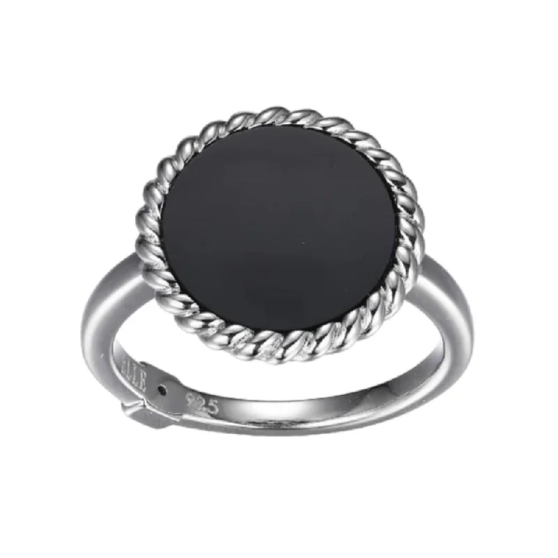 Rings with oxidized bands for vintage edge -Elle "Nautical" Black Agate Ring