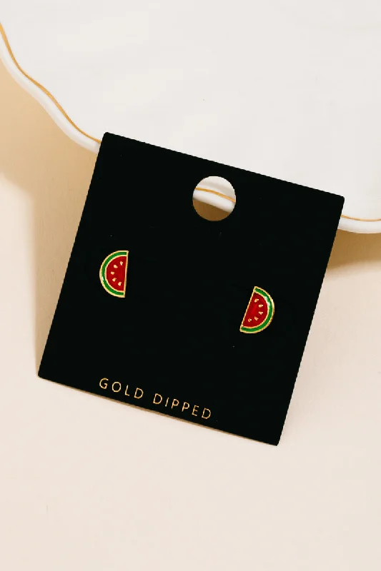 Stud Earrings with Symbolic Elements -Gold Dipped Mini Watermelon Stud Earrings