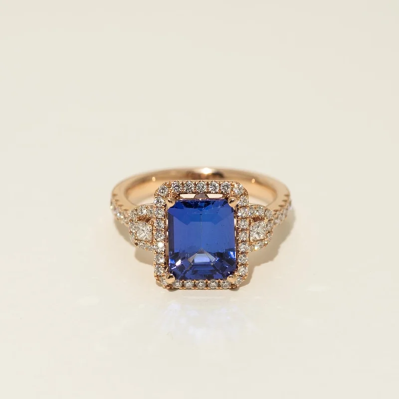 Rings with pave ruby for dazzling sparkle -Emerald Cut Tanzanite Ring in 18kt Rose Gold with Diamonds (5/8ct tw)