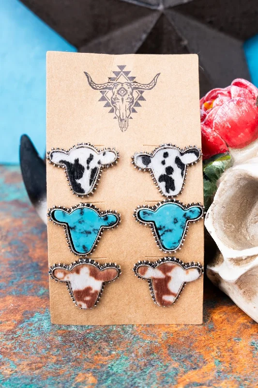 Large Stud Earrings for Statement -Udderly Charming Cow Stud Earrings 3 Pair Set