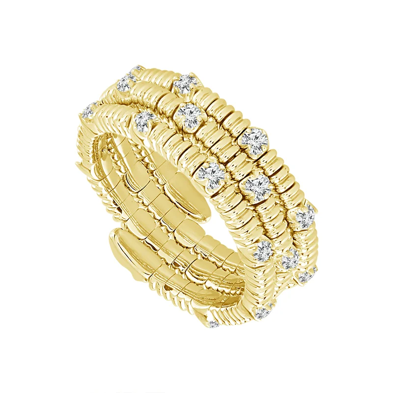 Stackable rings with mixed metal finishes -14K Yellow Gold 0.25ctw Round Diamond Multi Row Ring