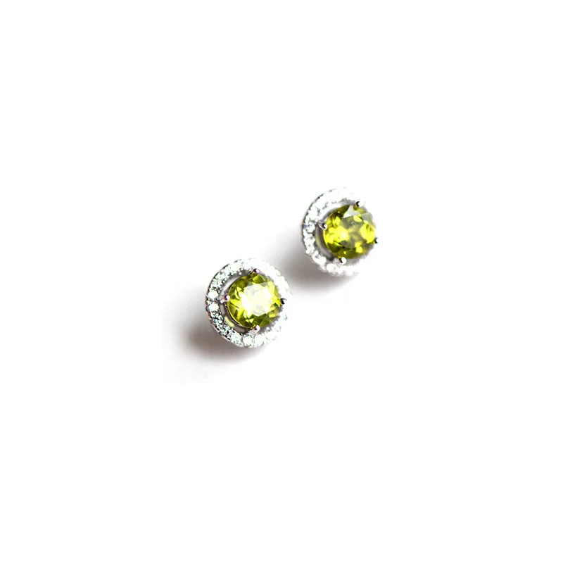 Stud Earrings with Embossed Patterns -Peridot Stud Earrings in 18K White Gold Plated Sterling Silver Handmade Jewelry Accessories Gifts Women