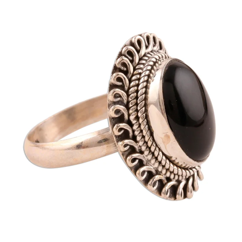 Rings with rough peridot for green texture -Novica Handmade Black Majesty Onyx Cocktail Ring