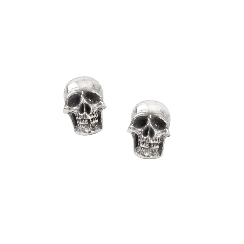 Stud Earrings with Hammered Finish -A Pair Of Medium Size Skull Pewter Stud Earrings Earrings