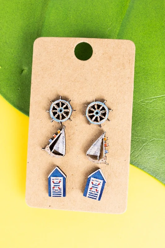 Stud Earrings with Filigree -SALE! TIPI Coastal Craze Stud Earrings 3 Pair Set