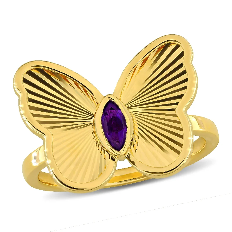 Minimalist rings with tiny diamond dot accents -Mimi & Max 1/8ct TGW Amethyst Butterfly Ring 10k Yellow Gold