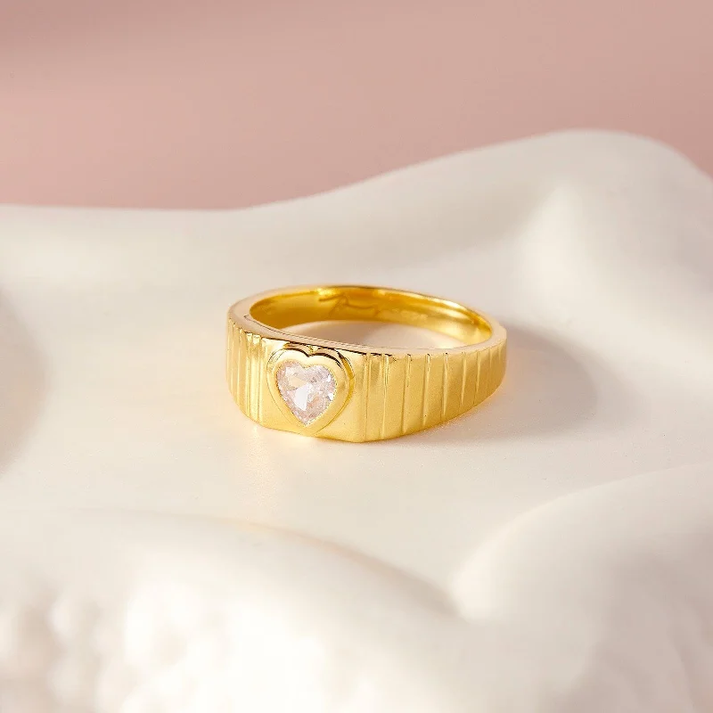 Rings with engraved constellations for stargazers -Wide Ribbed Heart Ring