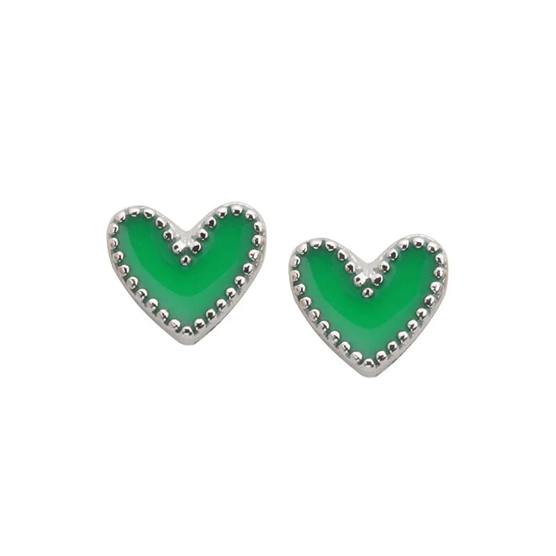 Stud Earrings for Engagement Party -Heart Stud Earrings In Green