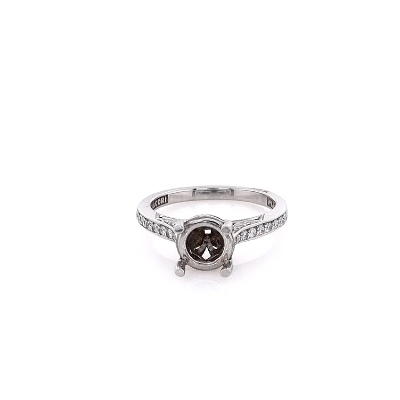 Rings with black diamond for striking contrast -Estate Platinum Semi Milgrain Diamond Ring Mounting for Round Center Stone