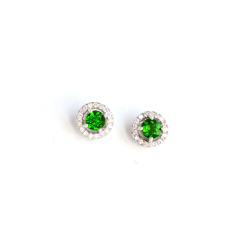 Stud Earrings with Matte Finish -Diopside Stud Earrings in White Gold Plated Sterling Silver Handmade Jewelry Accessories Gifts Women