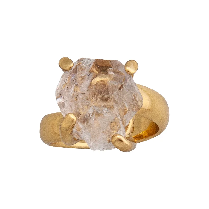 Rings with raw citrine for sunny charm -Alchemia Herkimer Diamond Prong Set Adjustable Ring