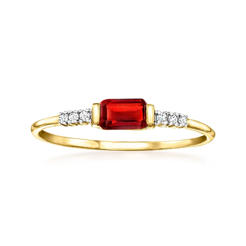 Rings with tourmaline gems for bold hues -RS Pure by Ross-Simons Garnet Ring With Diamond Accents in 14kt Yellow Gold