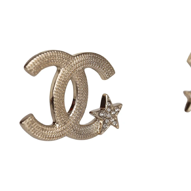 Star Shaped Stud Earrings for Charm -Chanel Gold and Crystal CC Star Stud Earrings