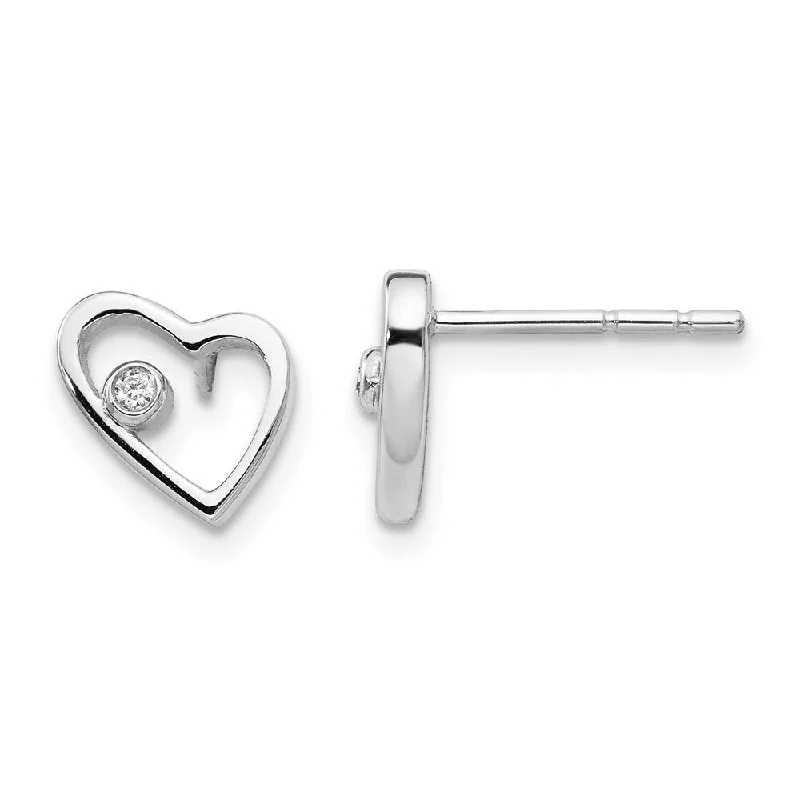 Stud Earrings with Pearls and Diamonds -925 Sterling Silver 0.02ct Diamond Heart Stud Earrings (L-8 mm, W-9 mm)