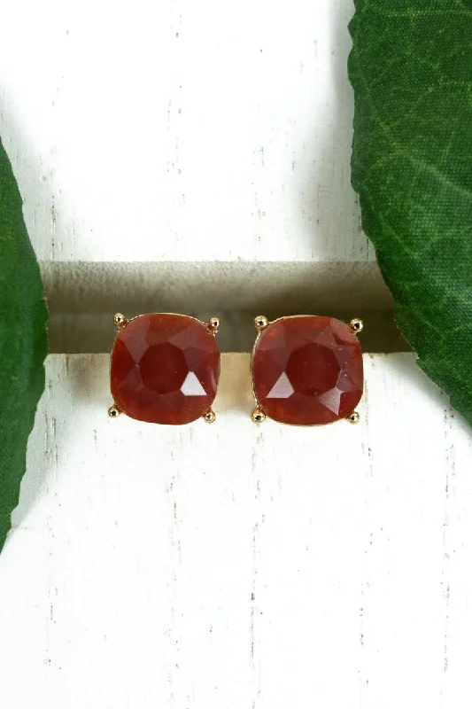 Geometric Stud Earrings for Trend -Crystal Avenue Burgundy Cushion Cut Stud Earrings