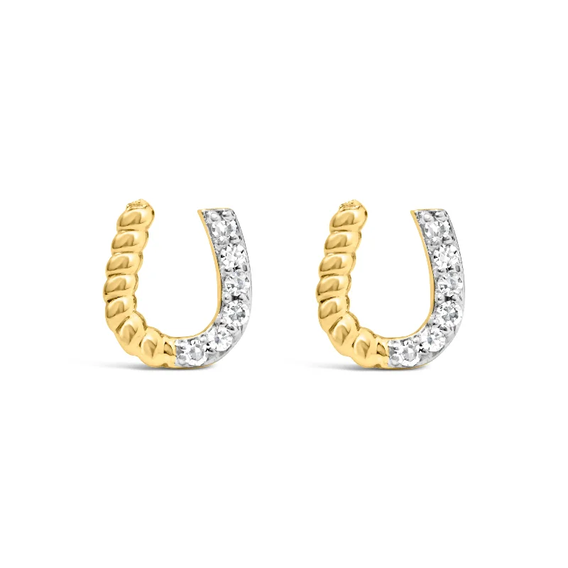 Stud Earrings with Star Motifs -10K Yellow Gold 1/10 Cttw Braided Horseshoe Stud Earrings