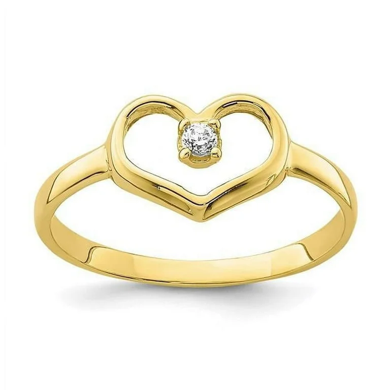 Rings with pink sapphire for delicate charm -10K Yellow Gold Cubic Zirconia Open Heart Kid's Ring