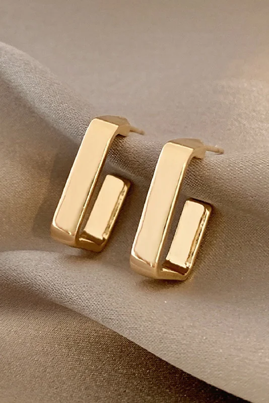 Maximalist Stud Earrings for Bling -Gold Square Hook Plated Alloy Stud Earrings