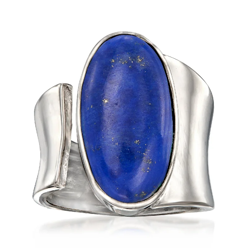 Rings with aquamarine stones for ocean charm -Ross-Simons Lapis Wrap Ring in Sterling Silver