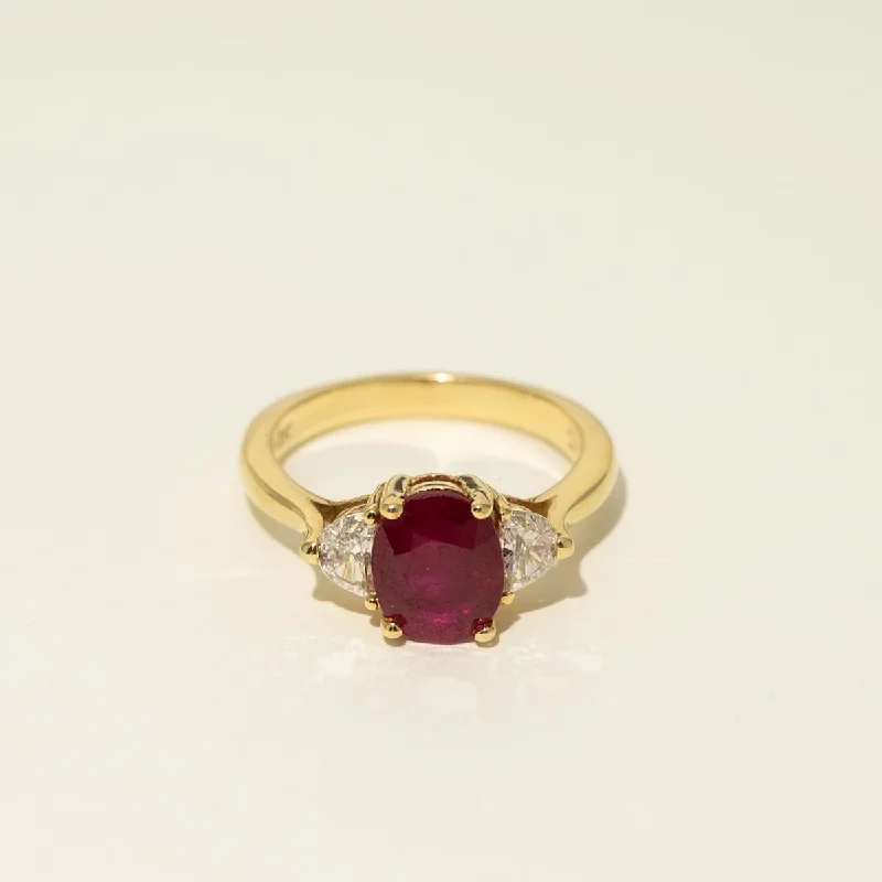 Rings with hammered silver for rustic appeal -Oval Ruby Ring in 18kt Yellow Gold with Diamonds (1/2ct tw)