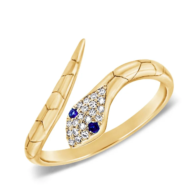 Rings with coral stones for vibrant pop -Joelle Collection Diamond Blue Sapphire Snake Wrap Around Ring 14k Gold Size 6.5